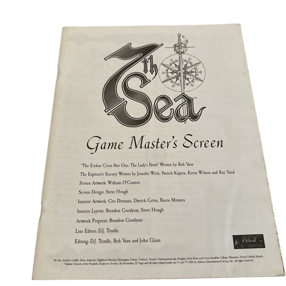7th Sea Game's Masters GM Screen 1st Edition AEG RPG VGC